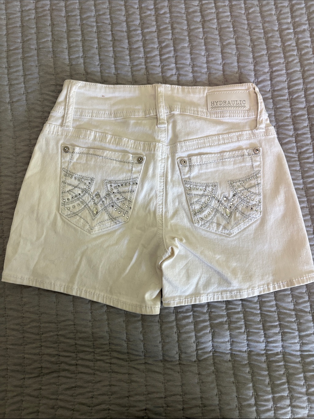 Hydraulic White Denim Shorts With Rhinestone Back Pockets